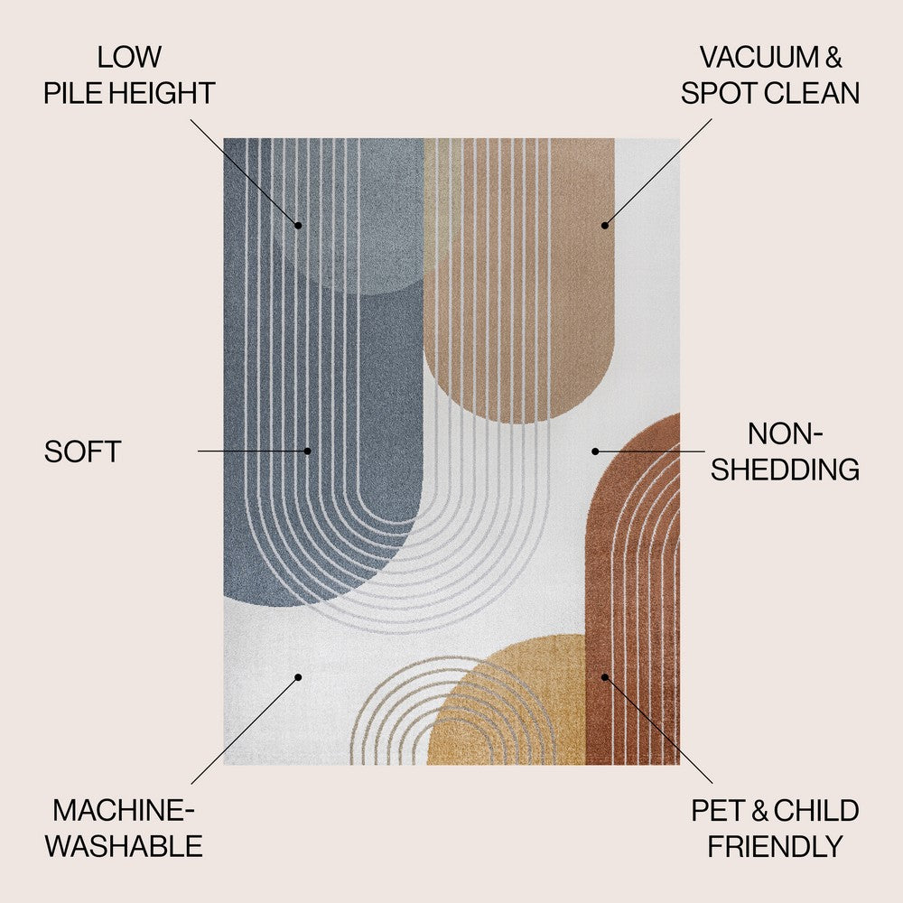 Zen Contemporary Minimalist Machine-Washable Area Rug