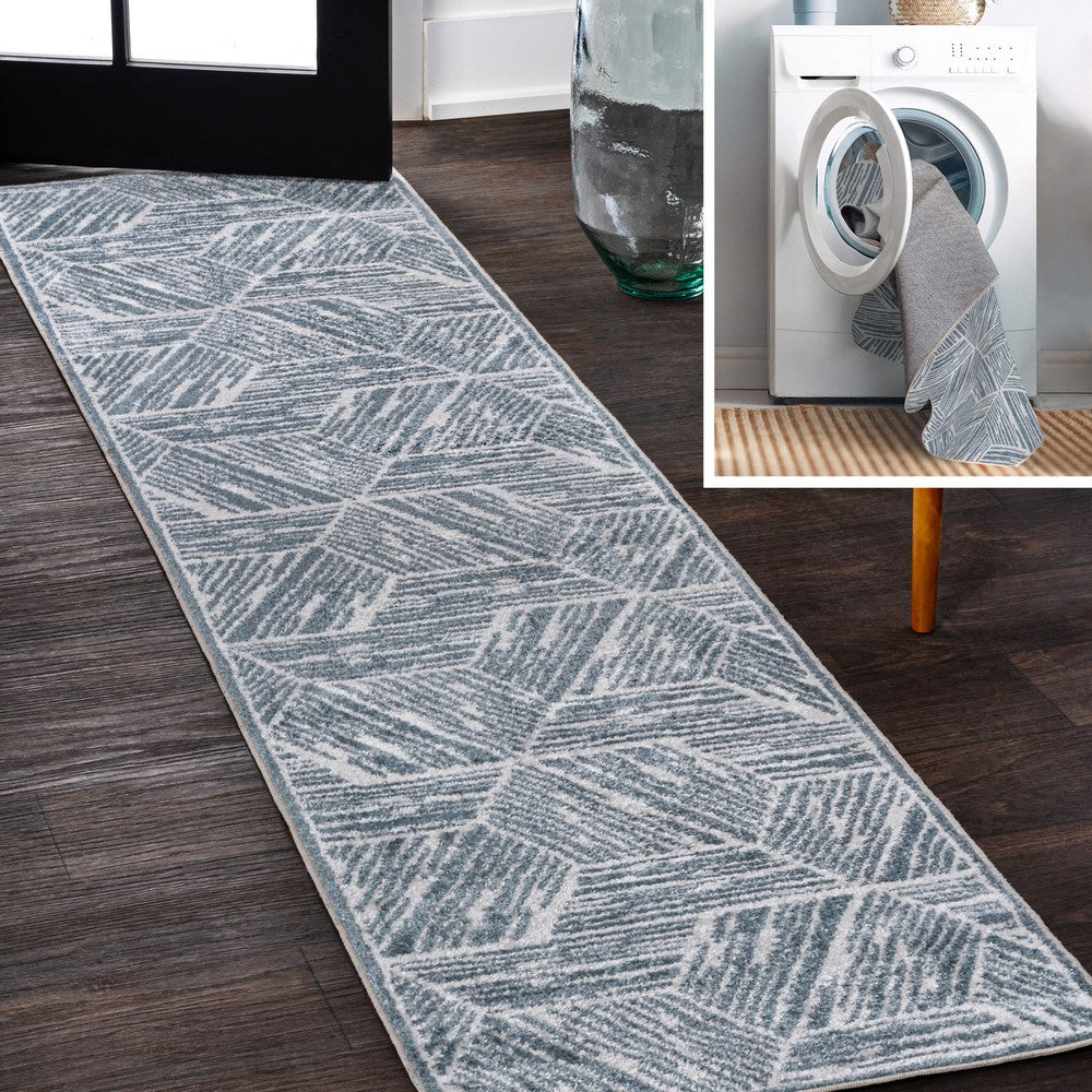 Nordic Modern Coastal Geometric Machine-Washable Area Rug