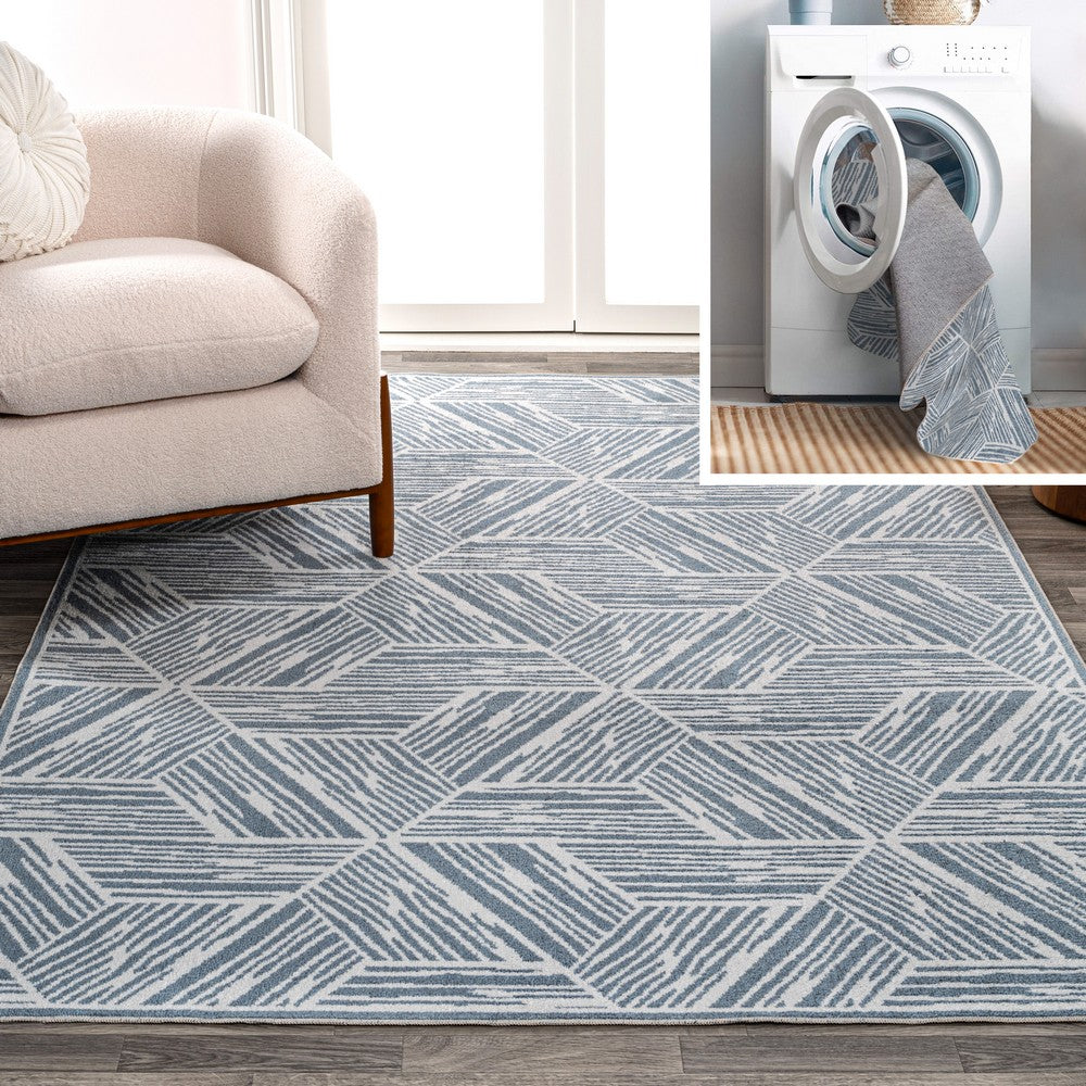 Nordic Modern Coastal Geometric Machine-Washable Area Rug