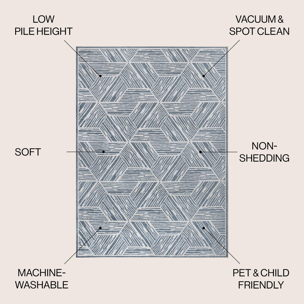 Nordic Modern Coastal Geometric Machine-Washable Area Rug