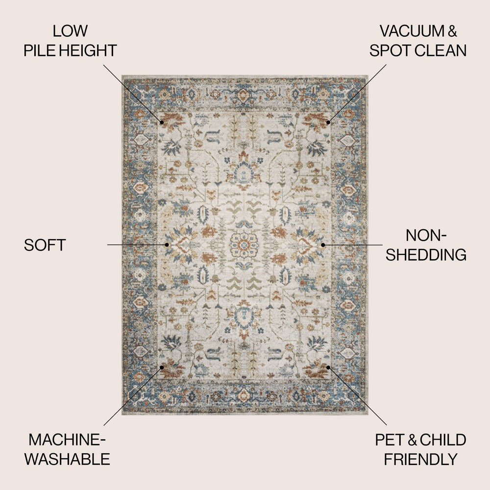 Marilyn Persian Border Low-Pile Machine-Washable Area Rug