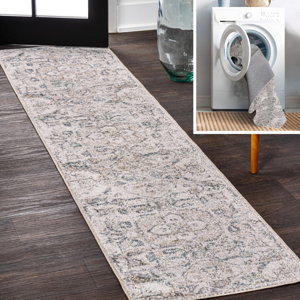 Persian Distressed Medallion Low-Pile Machine-Washable Area Rug