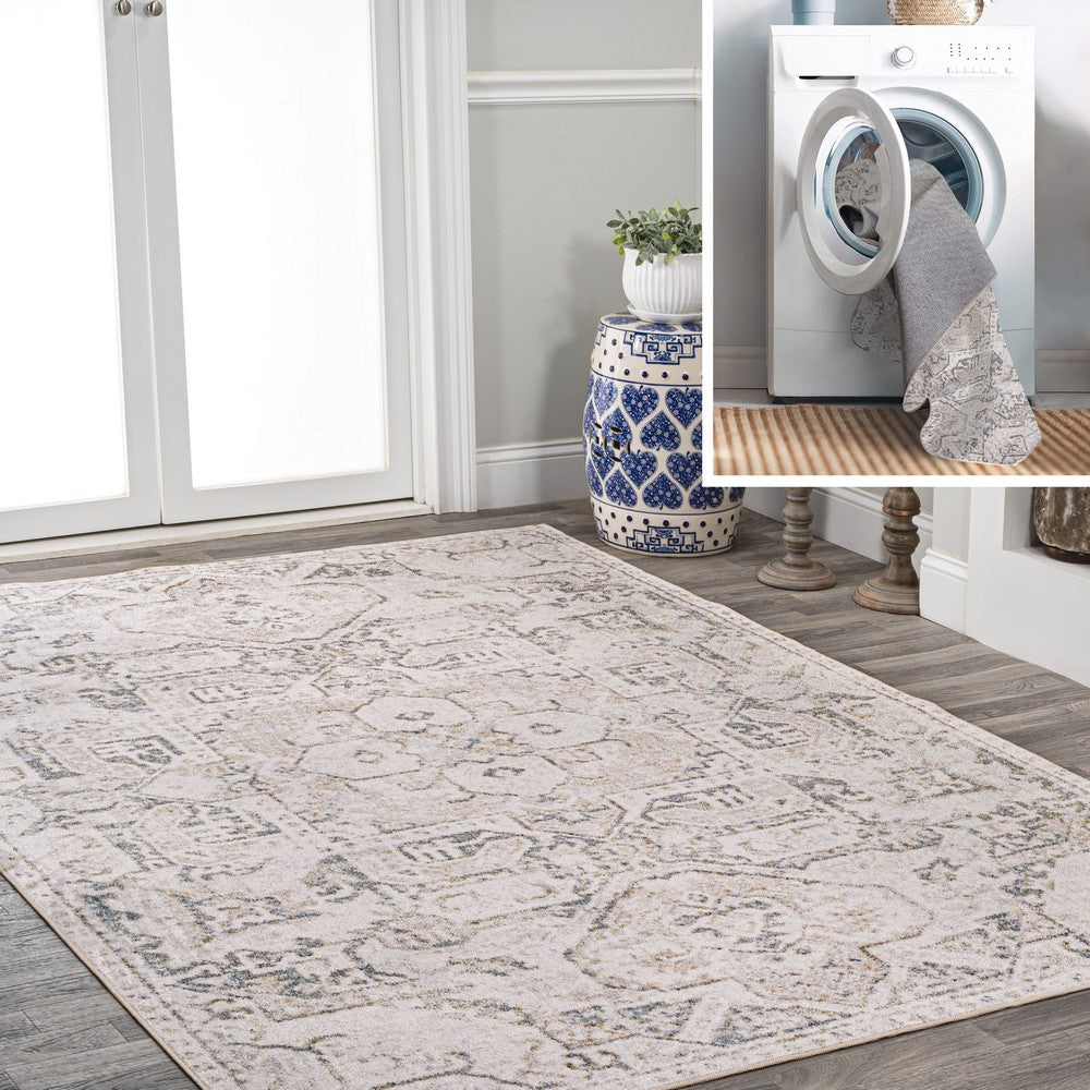 Persian Distressed Medallion Low-Pile Machine-Washable Area Rug