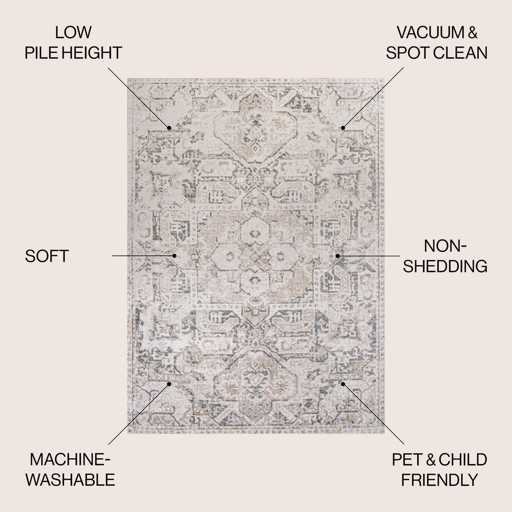 Persian Distressed Medallion Low-Pile Machine-Washable Area Rug