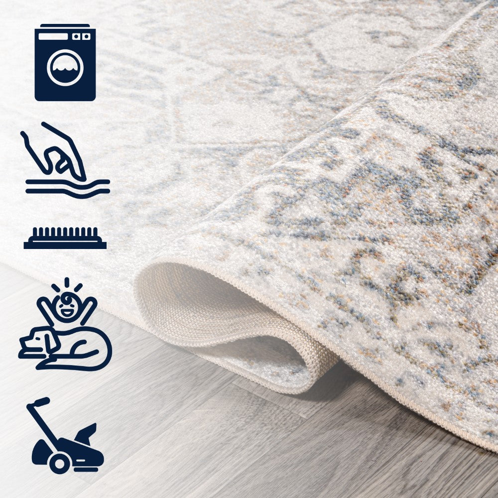 Persian Distressed Medallion Low-Pile Machine-Washable Area Rug