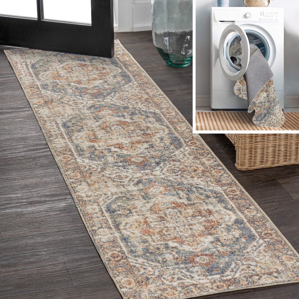 Julita Bold Distressed Medallion Low-Pile Machine-Washable Area Rug