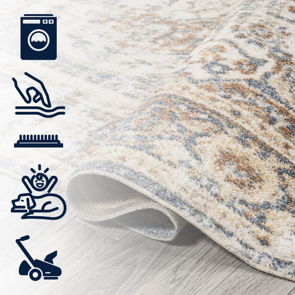 Julita Bold Distressed Medallion Low-Pile Machine-Washable Area Rug