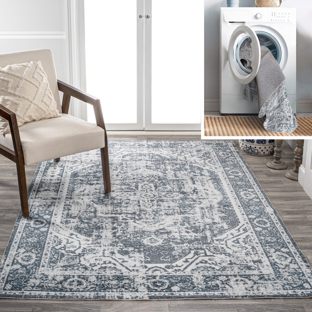 Julita Bold Distressed Medallion Low-Pile Machine-Washable Area Rug