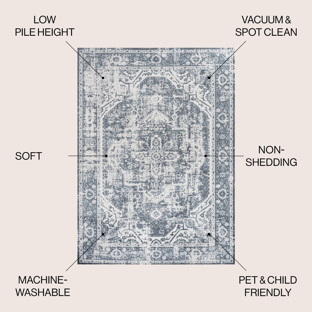 Julita Bold Distressed Medallion Low-Pile Machine-Washable Area Rug