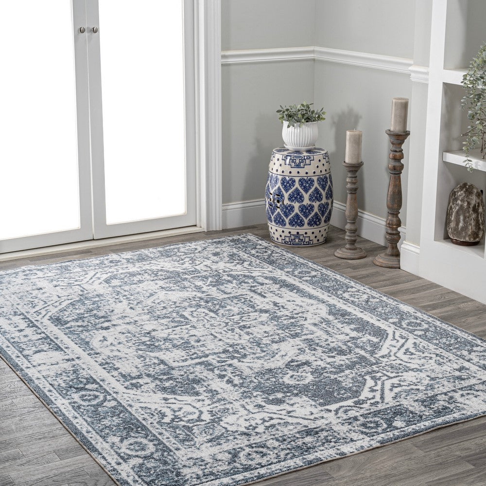 Julita Bold Distressed Medallion Low-Pile Machine-Washable Area Rug