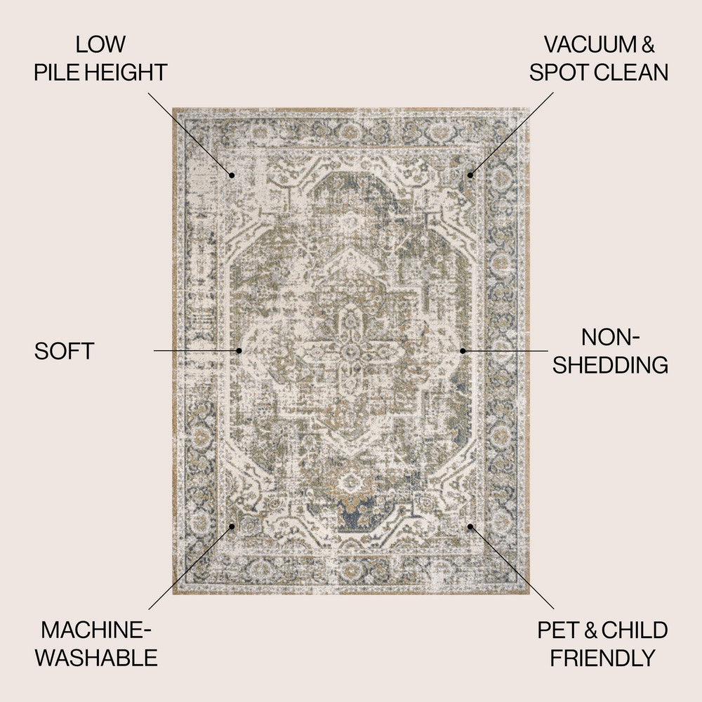 Julita Bold Distressed Medallion Low-Pile Machine-Washable Area Rug