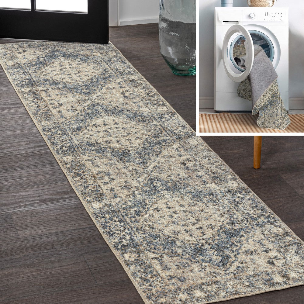 Lotus Distressed Medallion Low-Pile Machine-Washable Area Rug