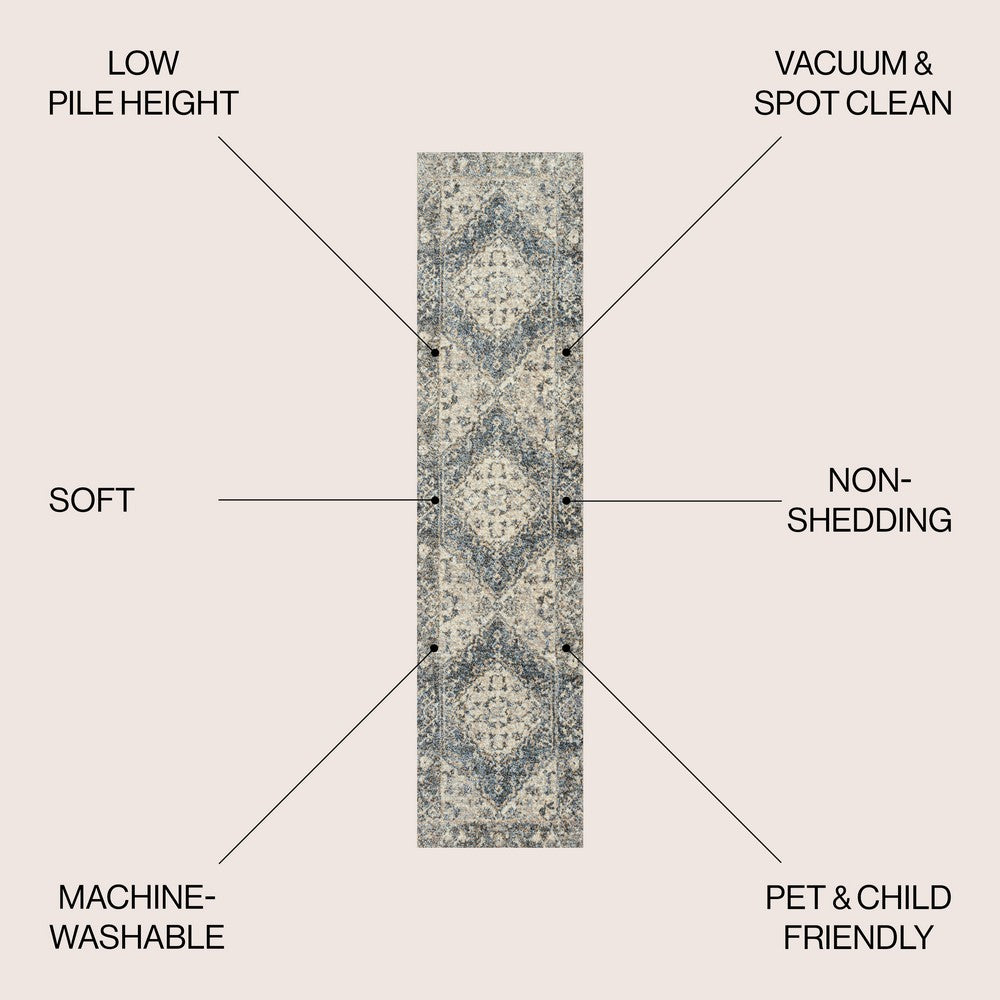 Lotus Distressed Medallion Low-Pile Machine-Washable Area Rug