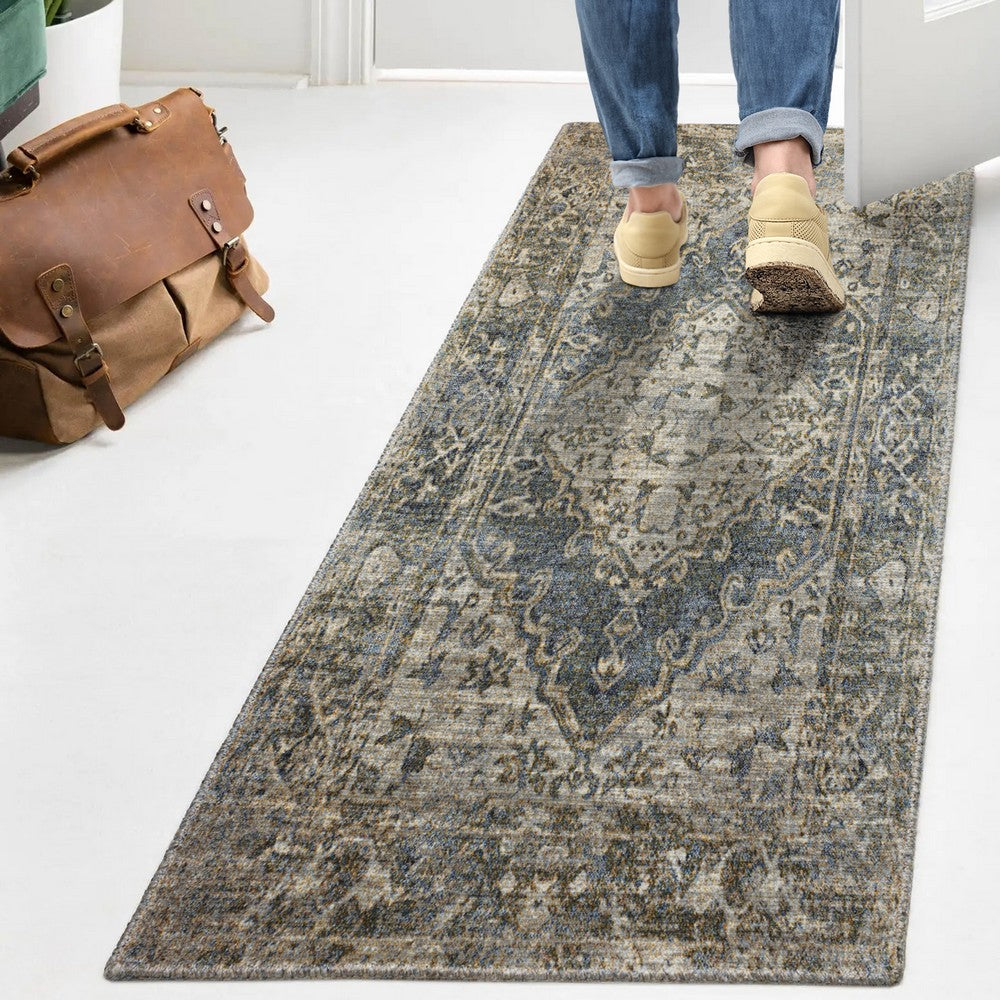 Lotus Distressed Medallion Low-Pile Machine-Washable Area Rug