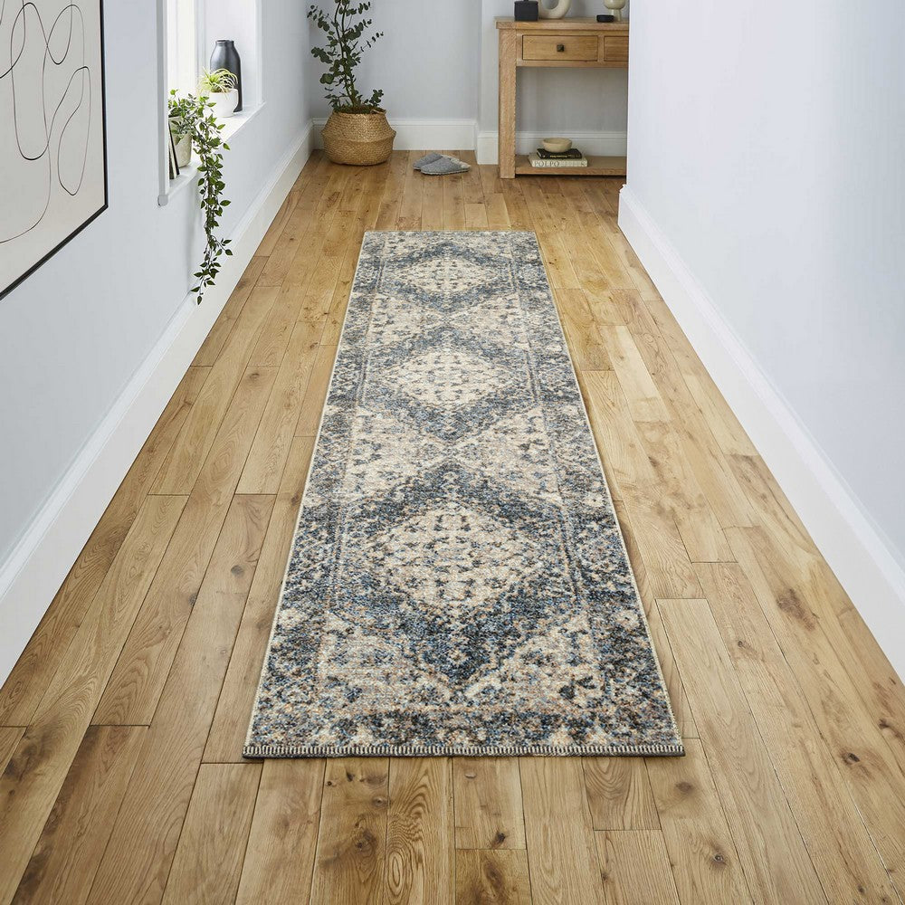 Lotus Distressed Medallion Low-Pile Machine-Washable Area Rug