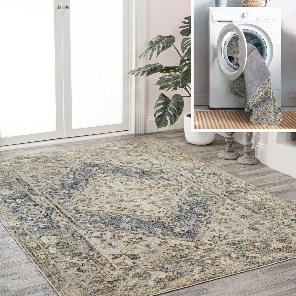 Lotus Distressed Medallion Low-Pile Machine-Washable Area Rug