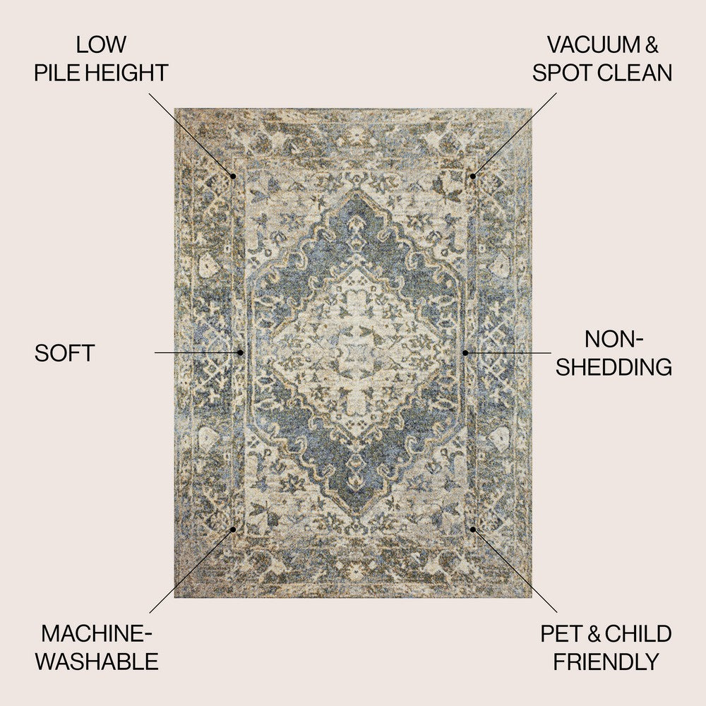 Lotus Distressed Medallion Low-Pile Machine-Washable Area Rug