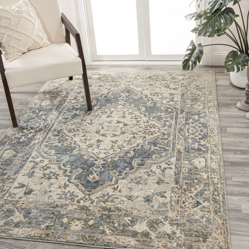 Lotus Distressed Medallion Low-Pile Machine-Washable Area Rug