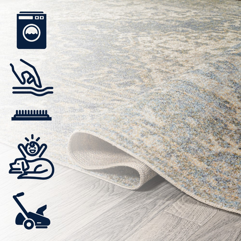 Lotus Distressed Medallion Low-Pile Machine-Washable Area Rug