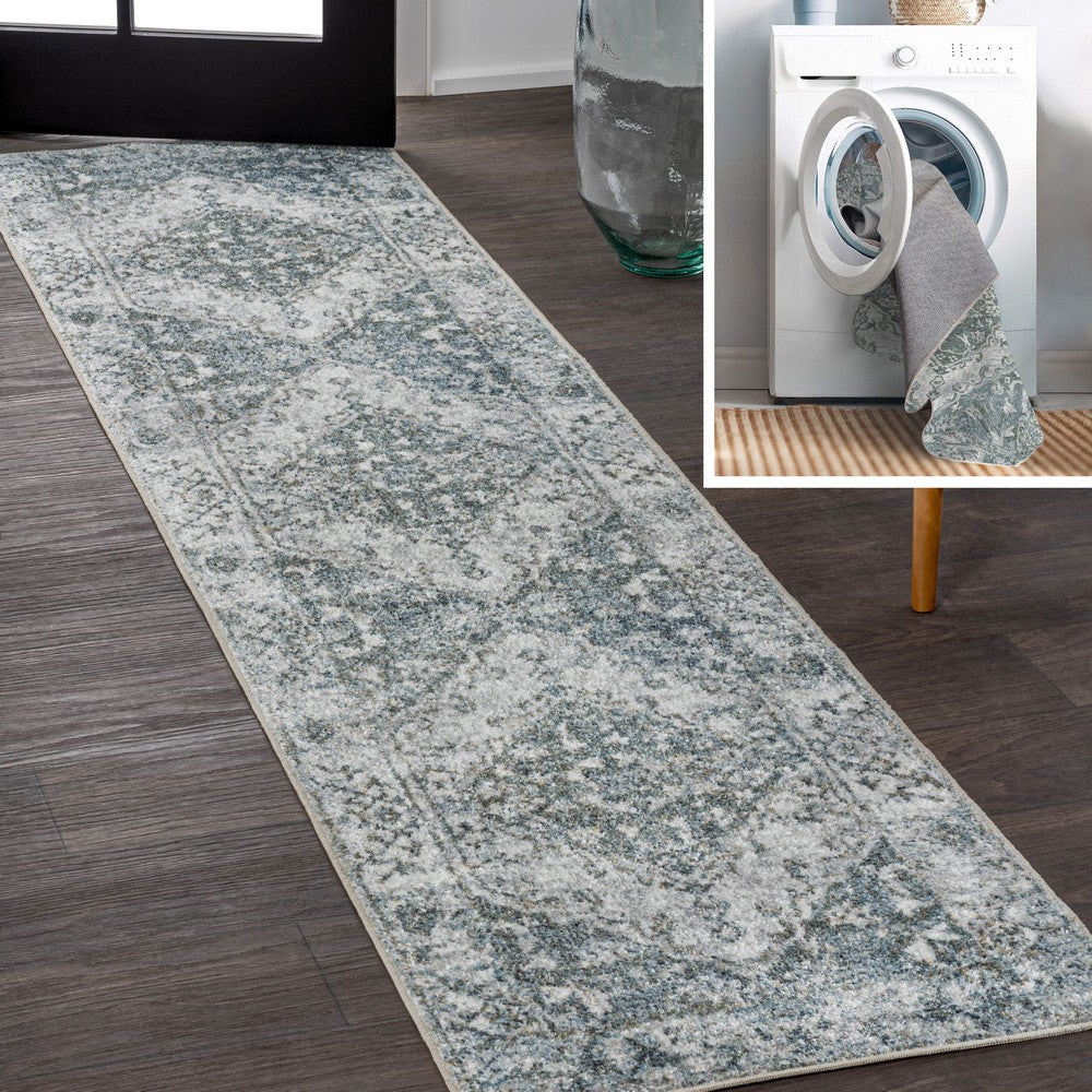 Lotus Distressed Medallion Low-Pile Machine-Washable Area Rug