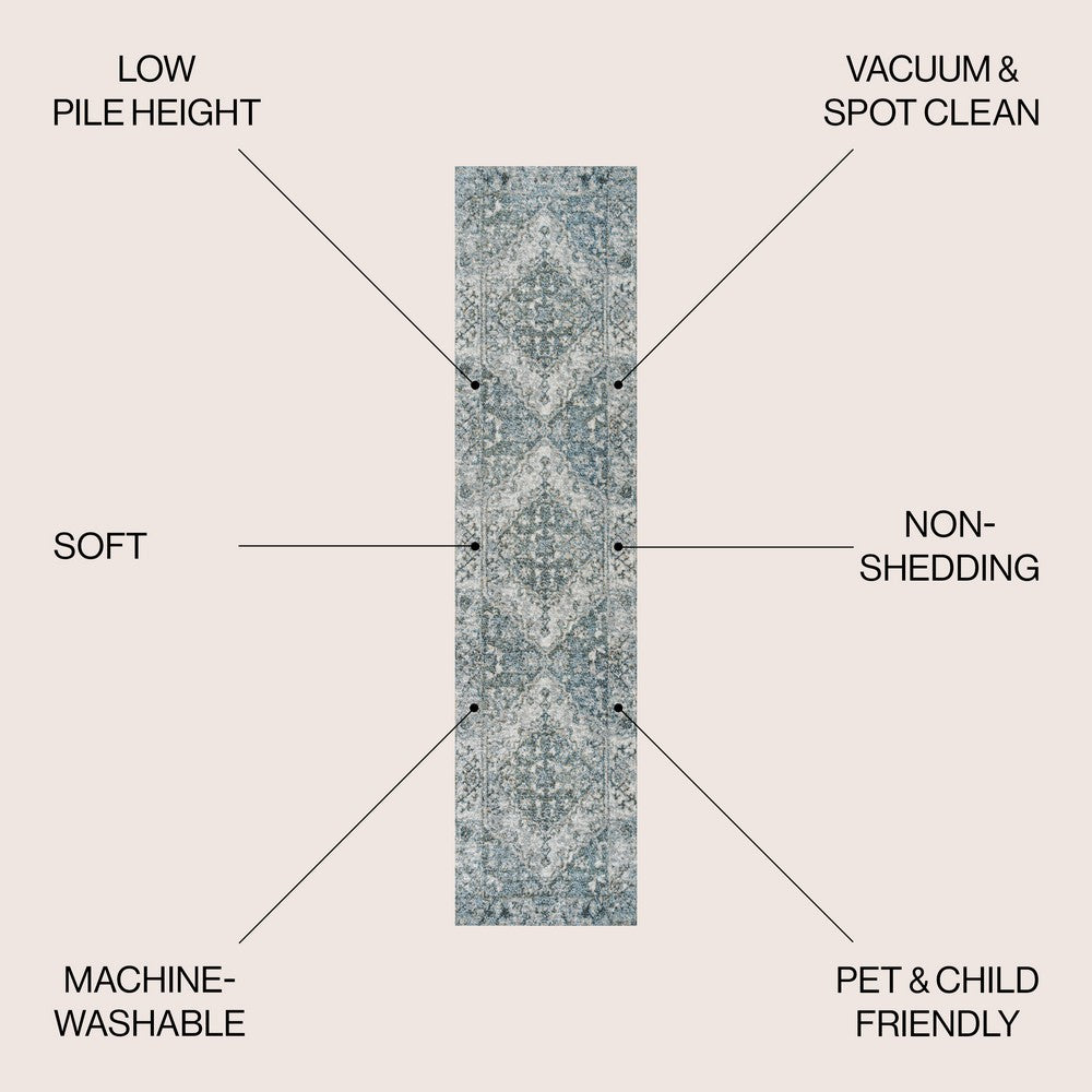 Lotus Distressed Medallion Low-Pile Machine-Washable Area Rug