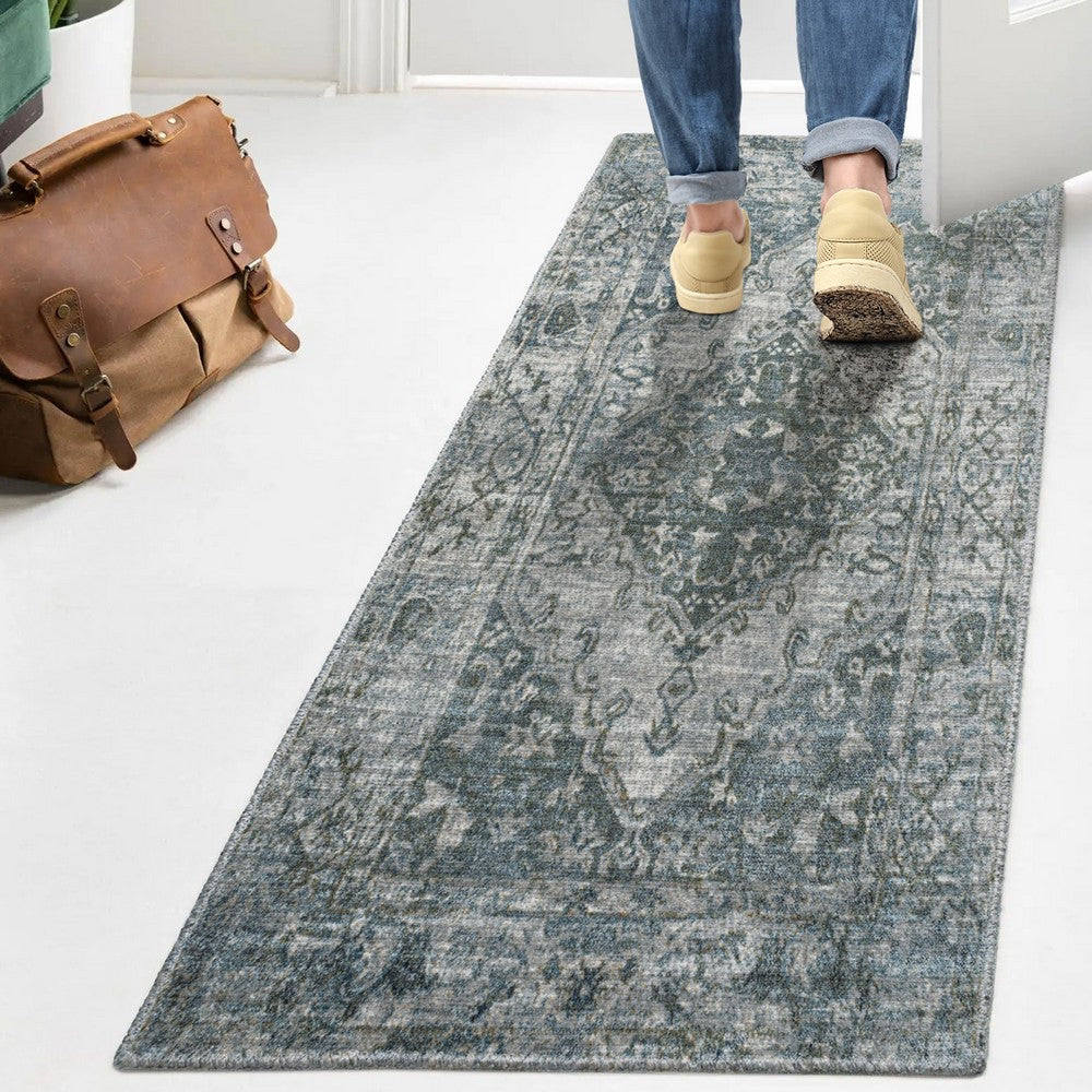 Lotus Distressed Medallion Low-Pile Machine-Washable Area Rug