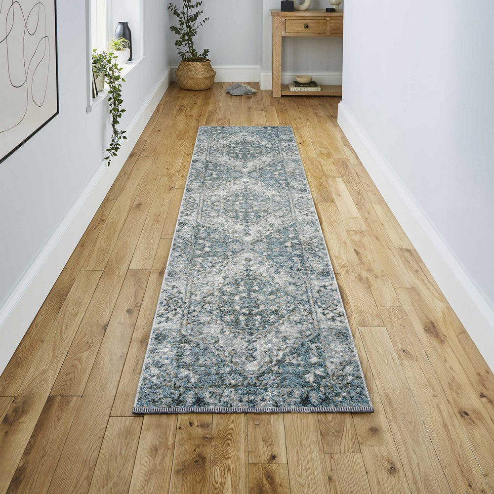 Lotus Distressed Medallion Low-Pile Machine-Washable Area Rug