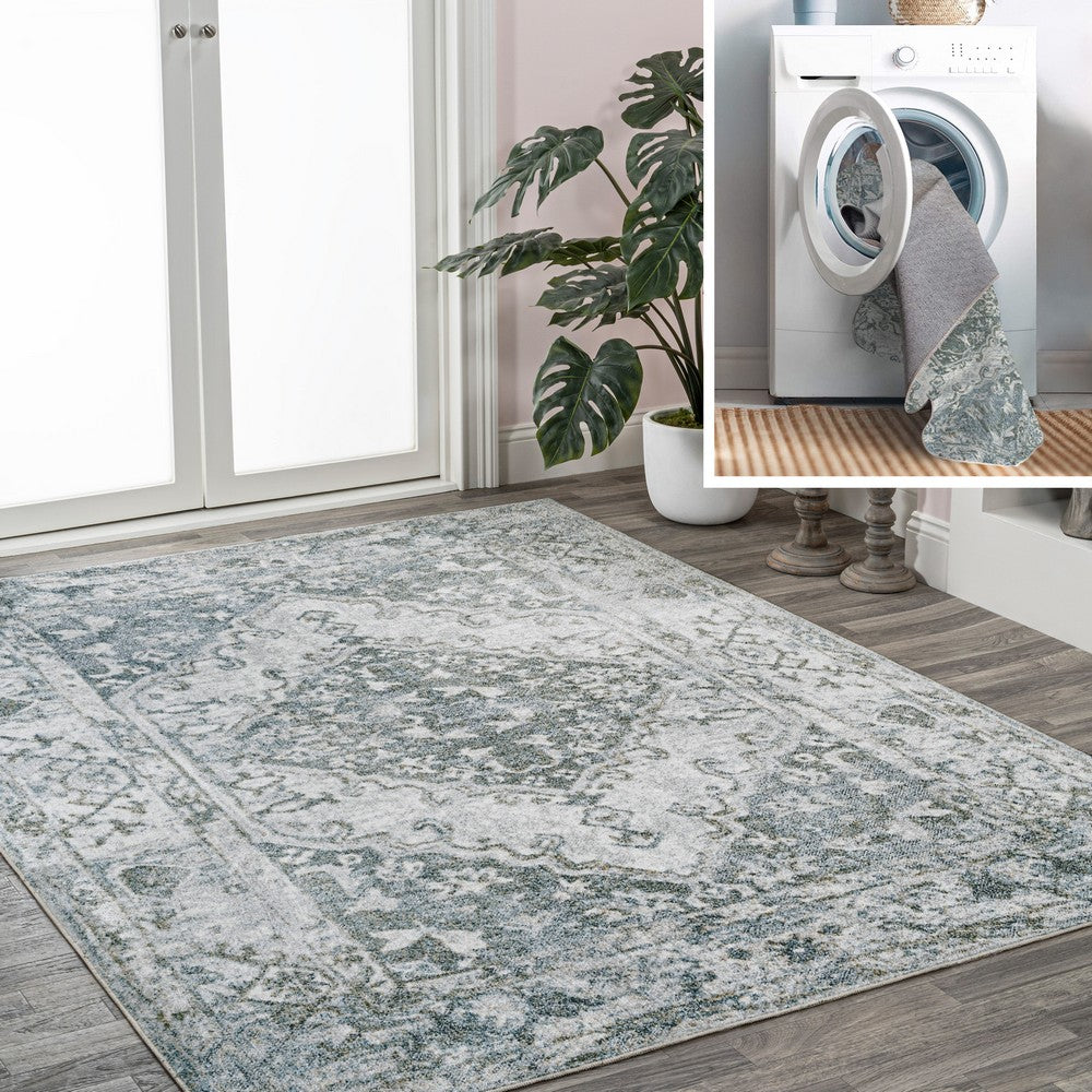 Lotus Distressed Medallion Low-Pile Machine-Washable Area Rug
