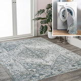 Lotus Distressed Medallion Low-Pile Machine-Washable Area Rug