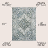 Lotus Distressed Medallion Low-Pile Machine-Washable Area Rug
