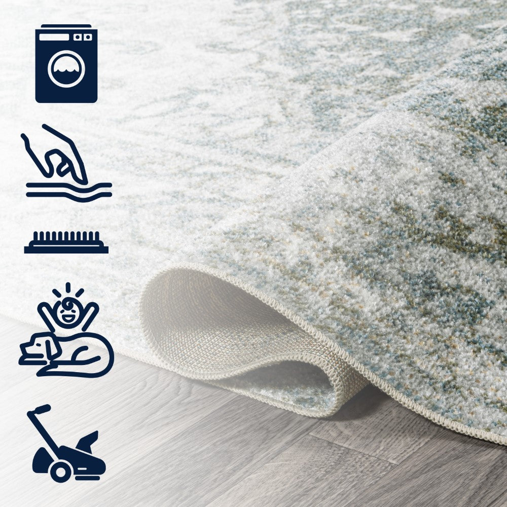 Lotus Distressed Medallion Low-Pile Machine-Washable Area Rug