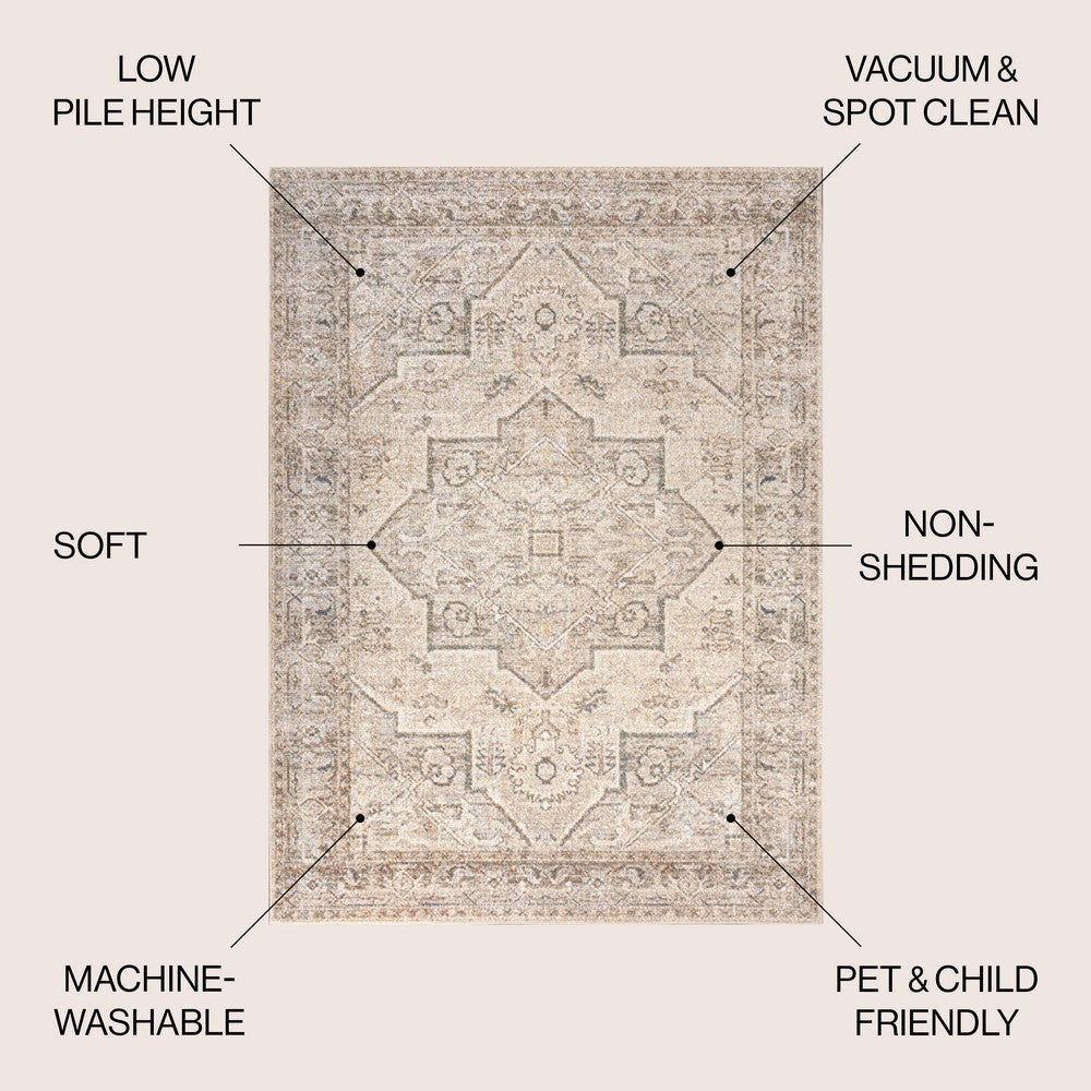 Gemini Vintage Native American Medallion Machine-Washable Area Rug