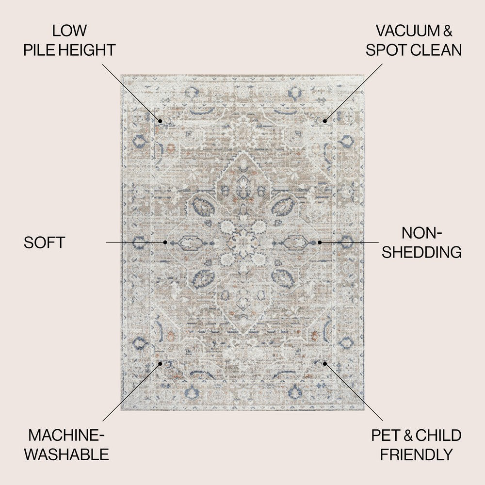 stalsme Global Medallion Low-Pile Machine-Washable Area Rug