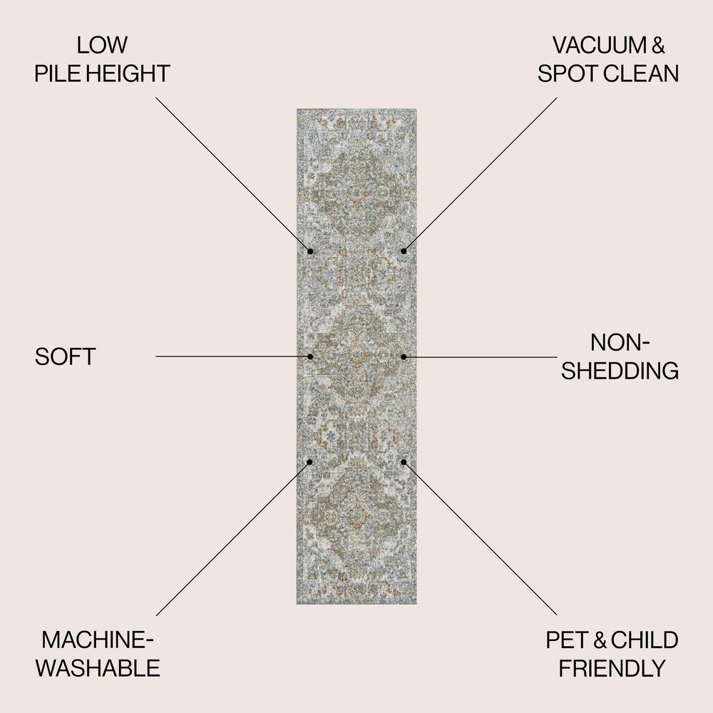 Tarifa Bohemian Medallion Low-Pile Machine-Washable Area Rug