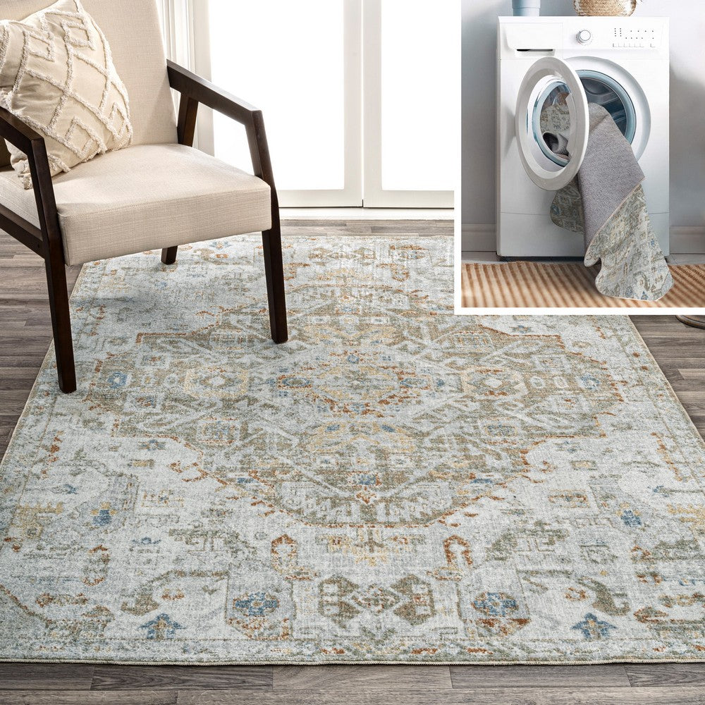 Tarifa Bohemian Medallion Low-Pile Machine-Washable Area Rug