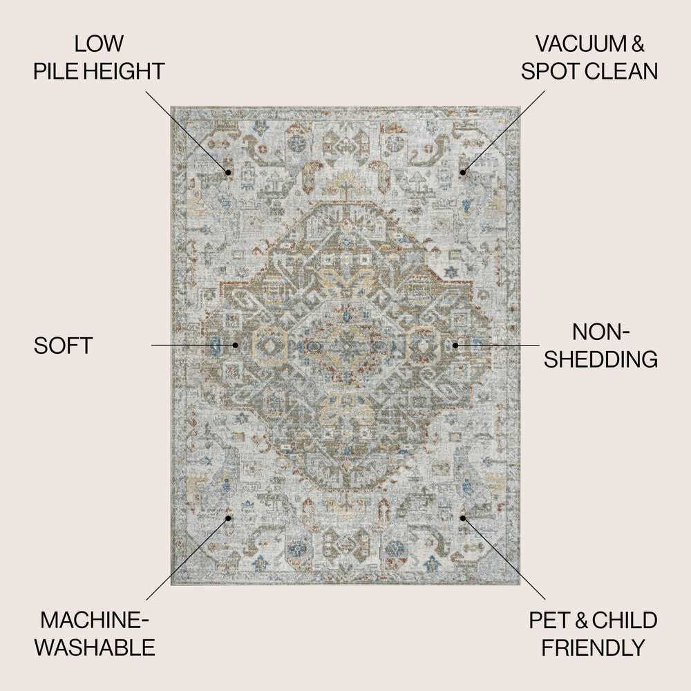 Tarifa Bohemian Medallion Low-Pile Machine-Washable Area Rug