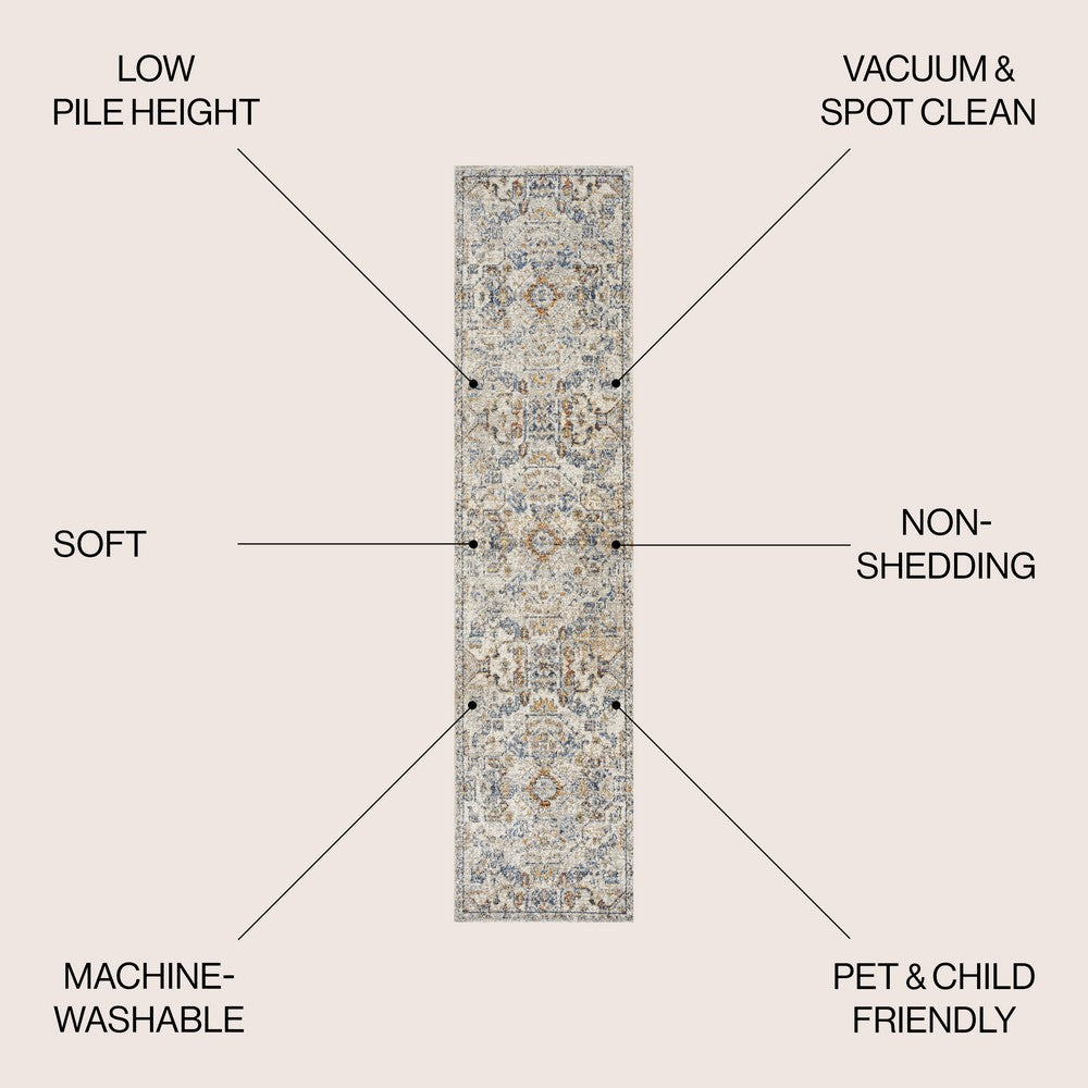 Tarifa Bohemian Medallion Low-Pile Machine-Washable Area Rug