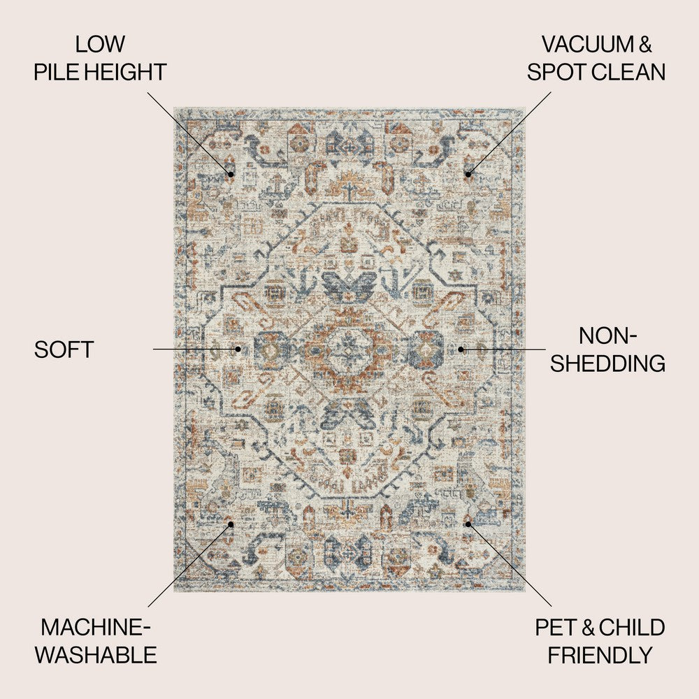 Tarifa Bohemian Medallion Low-Pile Machine-Washable Area Rug