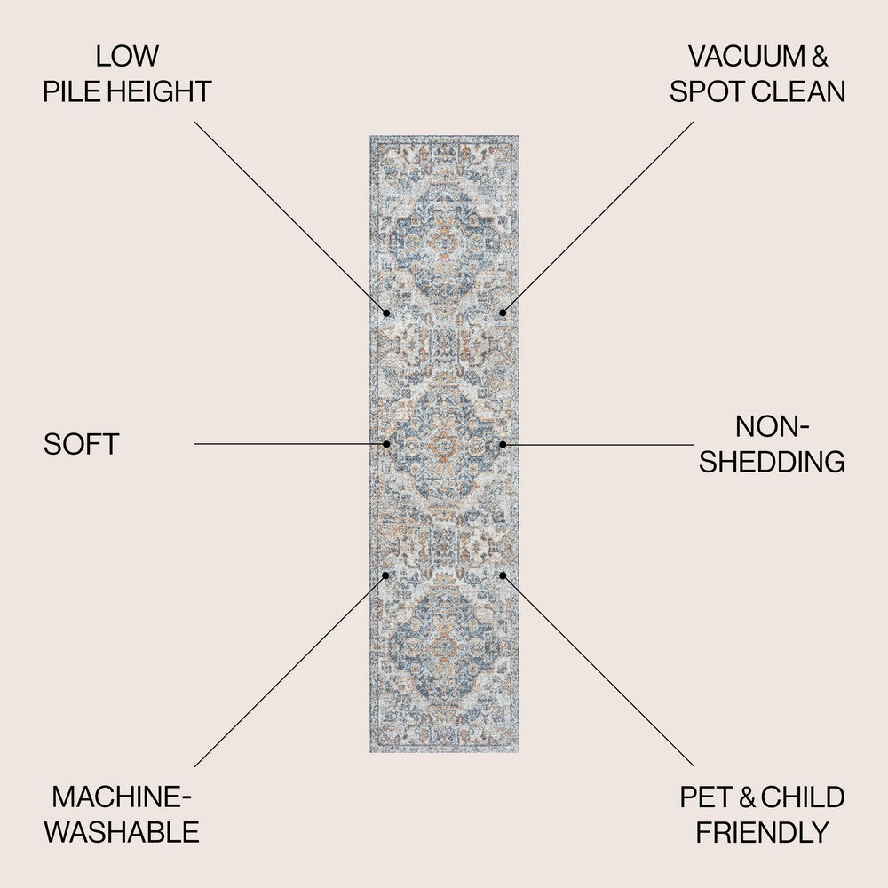Tarifa Bohemian Medallion Low-Pile Machine-Washable Area Rug
