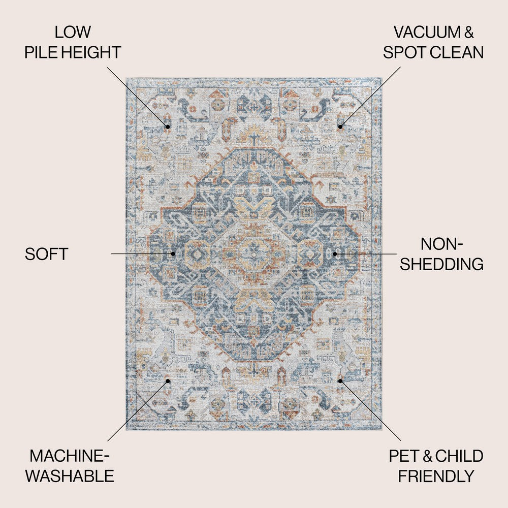 Tarifa Bohemian Medallion Low-Pile Machine-Washable Area Rug