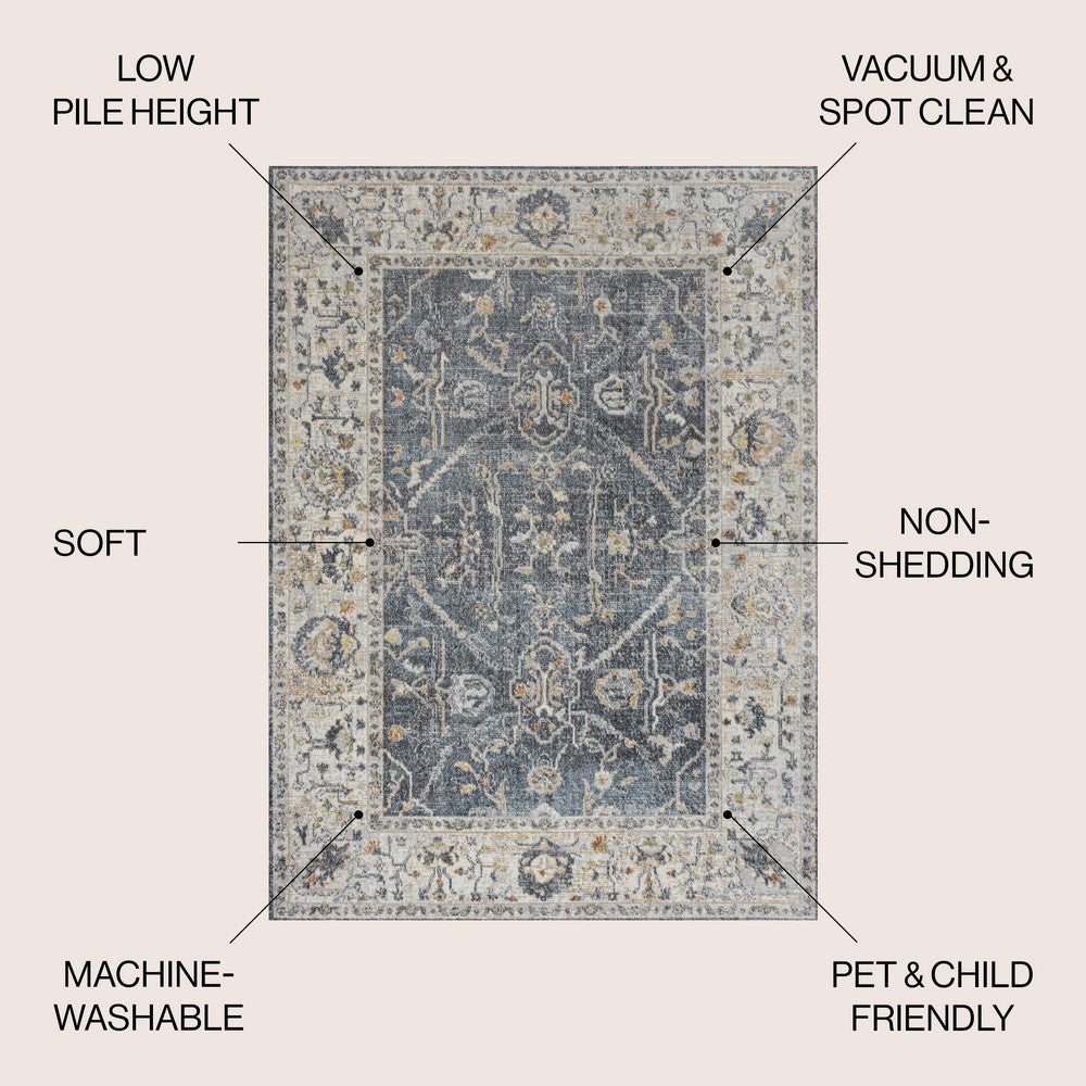 Lauren Rustic Border Low-Pile Machine-Washable Area Rug