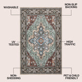 Lunara Boho Medallion Border Non-slip Machine-washable Area Rug