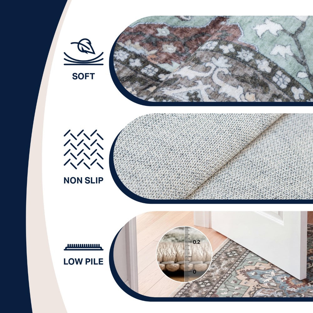 Lunara Boho Medallion Border Non-slip Machine-washable Area Rug