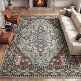Lunara Boho Medallion Border Non-slip Machine-washable Area Rug