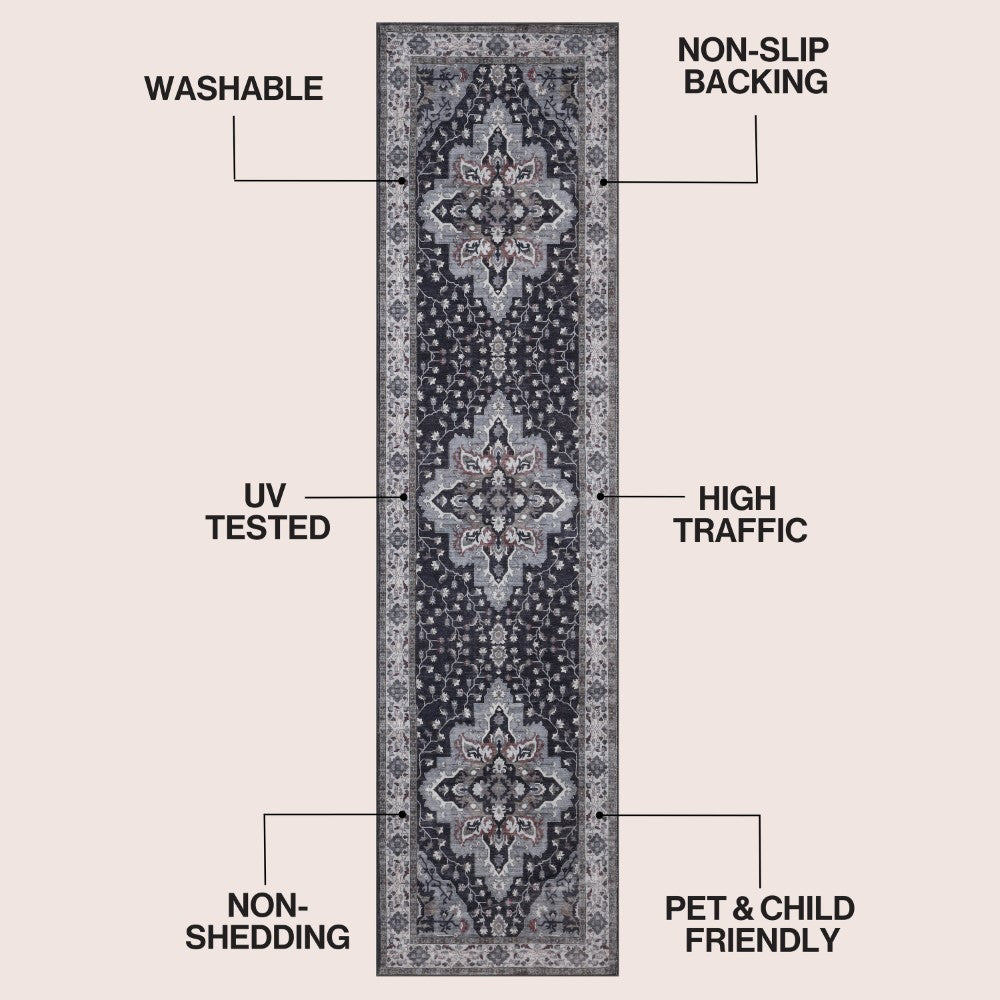 Lunara Boho Medallion Border Non-slip Machine-washable Area Rug