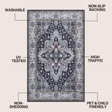 Lunara Boho Medallion Border Non-slip Machine-washable Area Rug