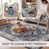 Lunara Boho Medallion Border Non-slip Machine-washable Area Rug