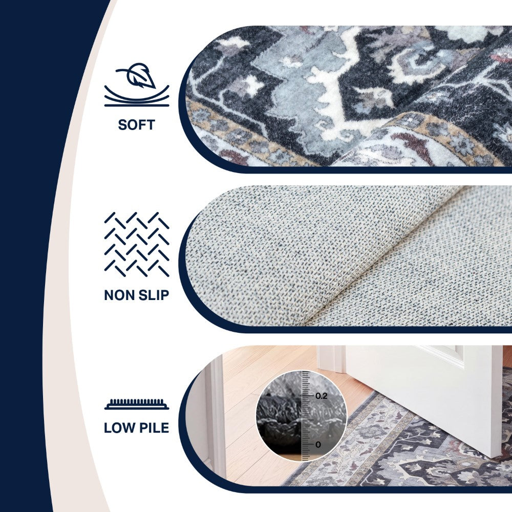 Lunara Boho Medallion Border Non-slip Machine-washable Area Rug