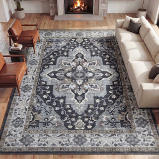 Lunara Boho Medallion Border Non-slip Machine-washable Area Rug
