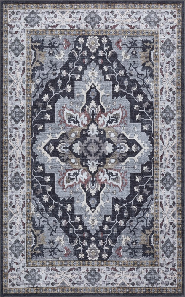 Lunara Boho Medallion Border Non-slip Machine-washable Area Rug